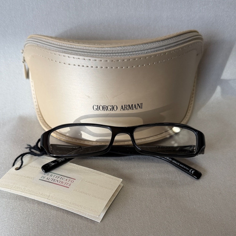NWT Authentic Giorgio Armani Black Glasses Frames + Cream Carrying Case